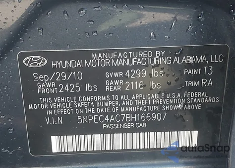 2011 Hyundai Sonata Limited z USA, uszkodzony, nr VIN 5NPEC4AC7BH166907